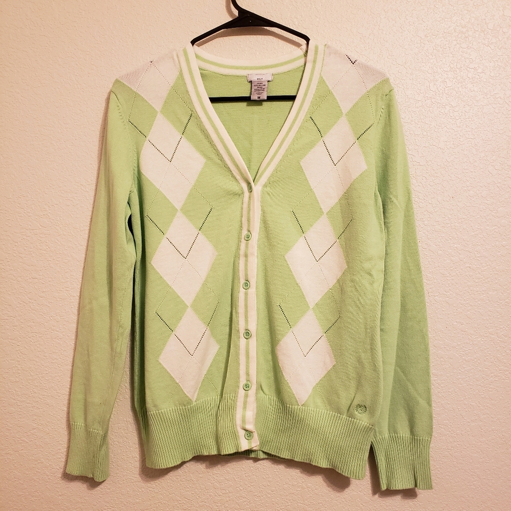 IZOD Golf | Green Argyle Cardigan Sweater